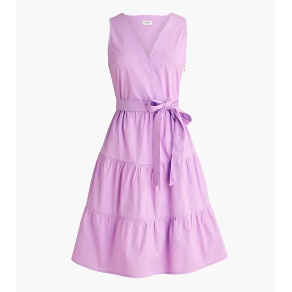 New J. Crew Size 10 Faux-Wrap Sleeveless Mini Dress Purple *Stain*